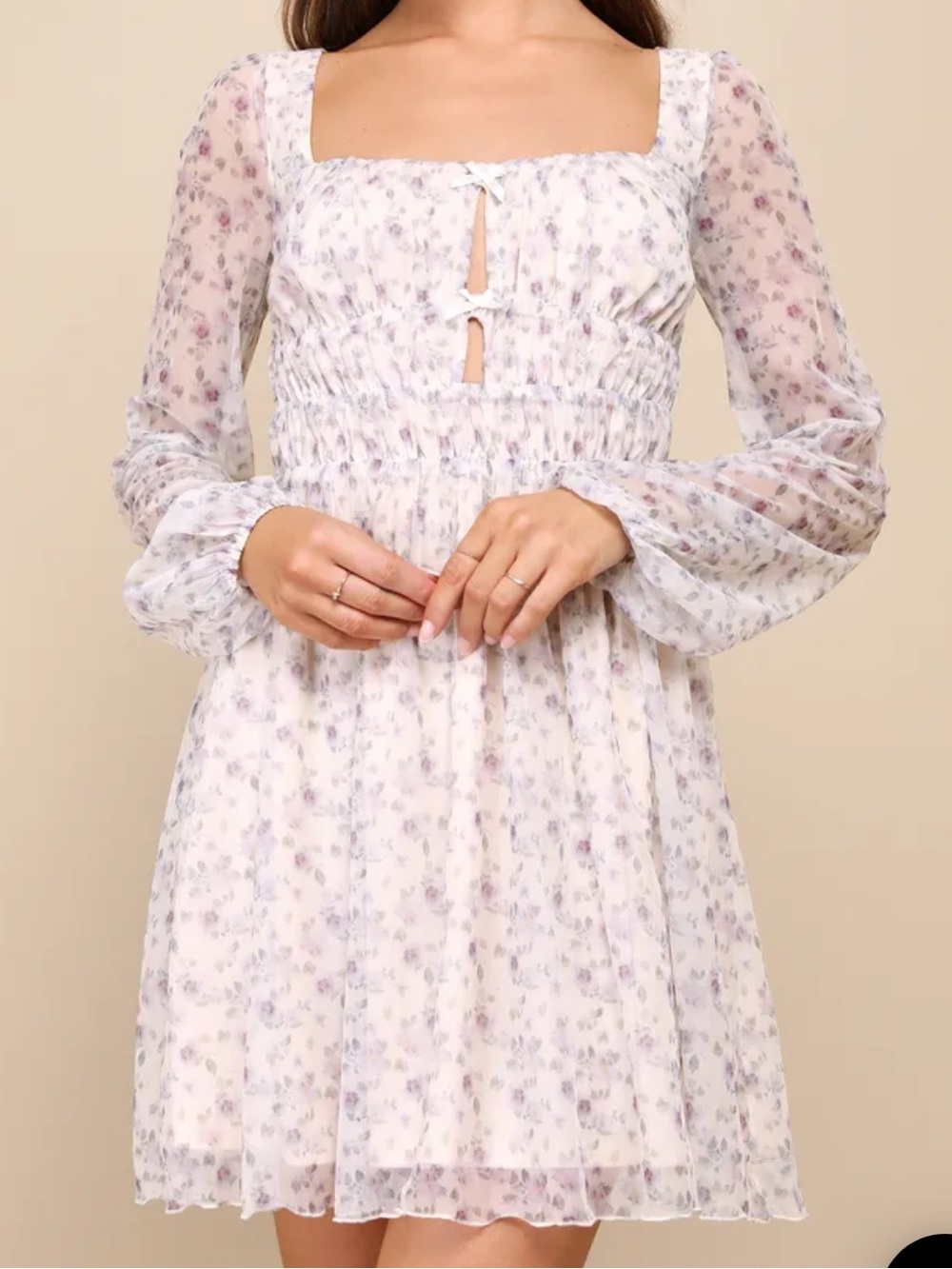 Lulu's Cream and Lavender Floral Dress L